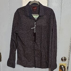 NWT Consequence Men's Shirt Slim-Fit Longsleeve Button Up Navy/Gold Paisley Sz L